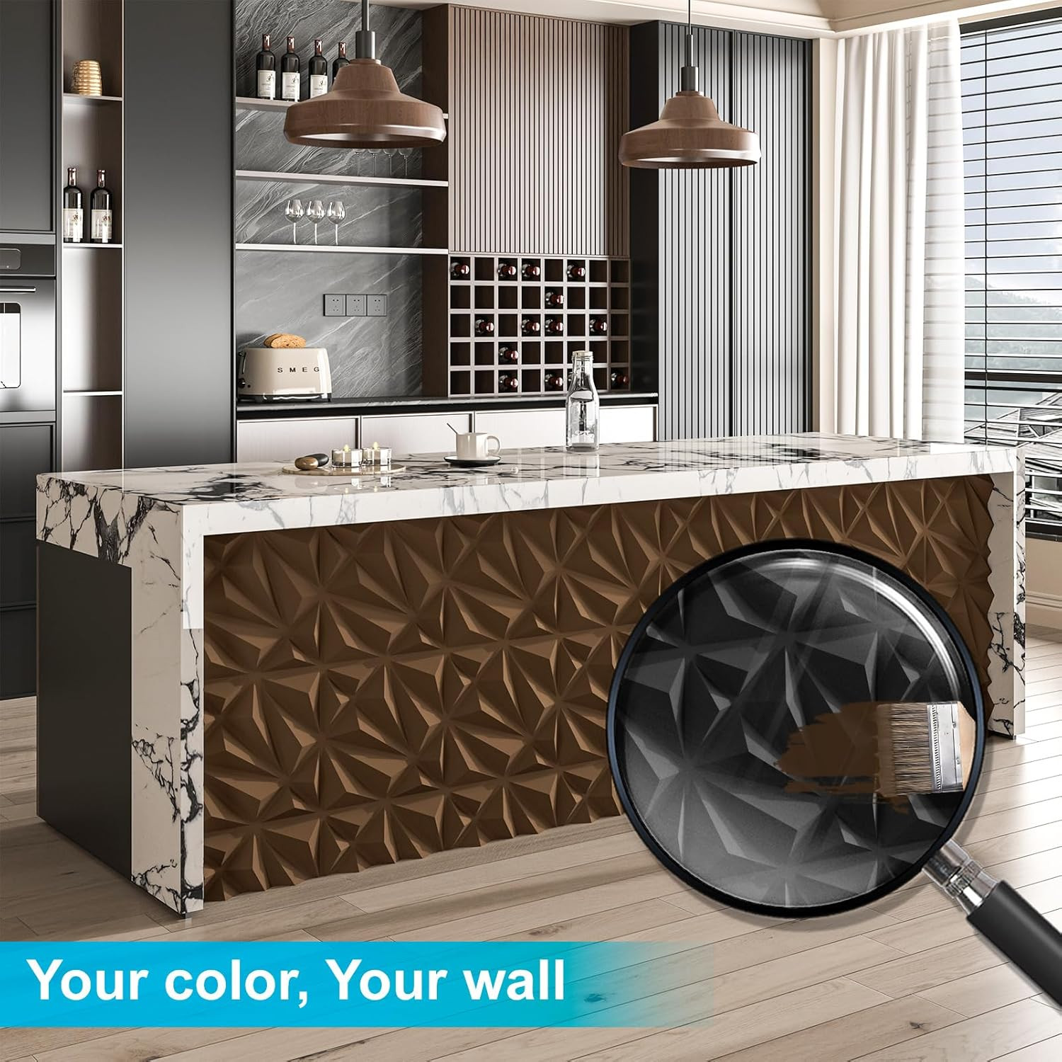33-Pack 3D Wall Panel for Interior Wall Décor, Diamond Textured PVC Accent Wall