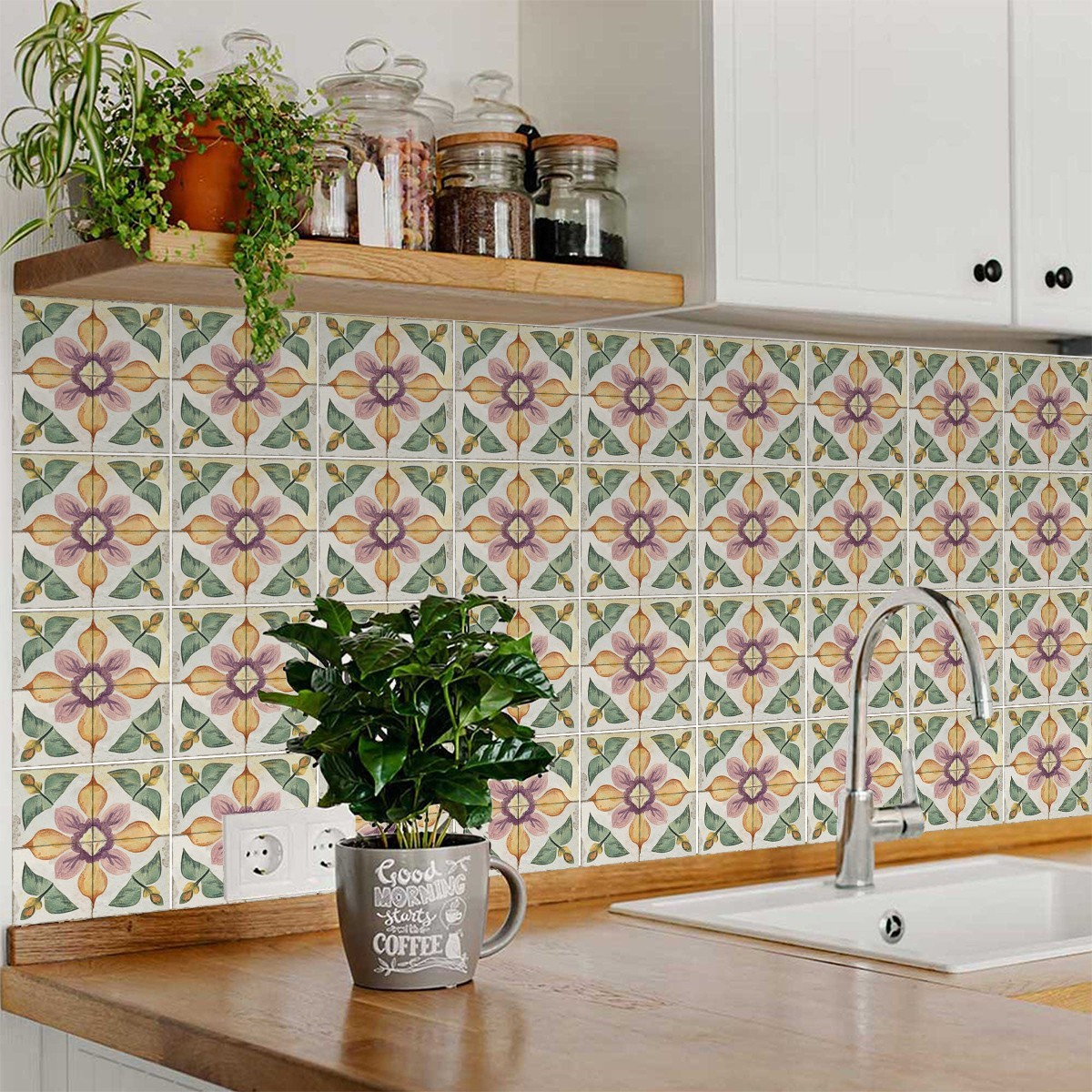 Peel Snd Stick Tile Stickers 24 Unit Pack Retro Floral