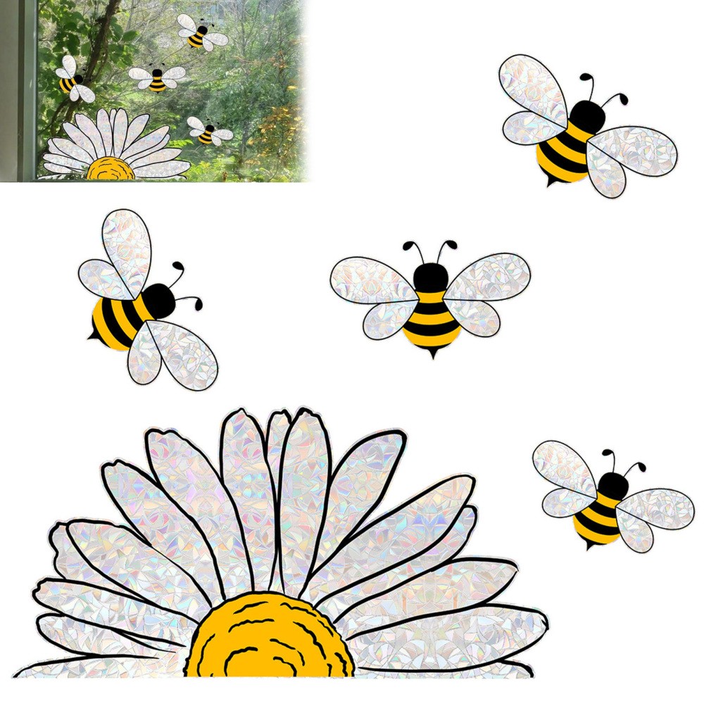 Sunflower Bees Style Glass Sticker DIY Honeybee Window Stickers Wall Decals