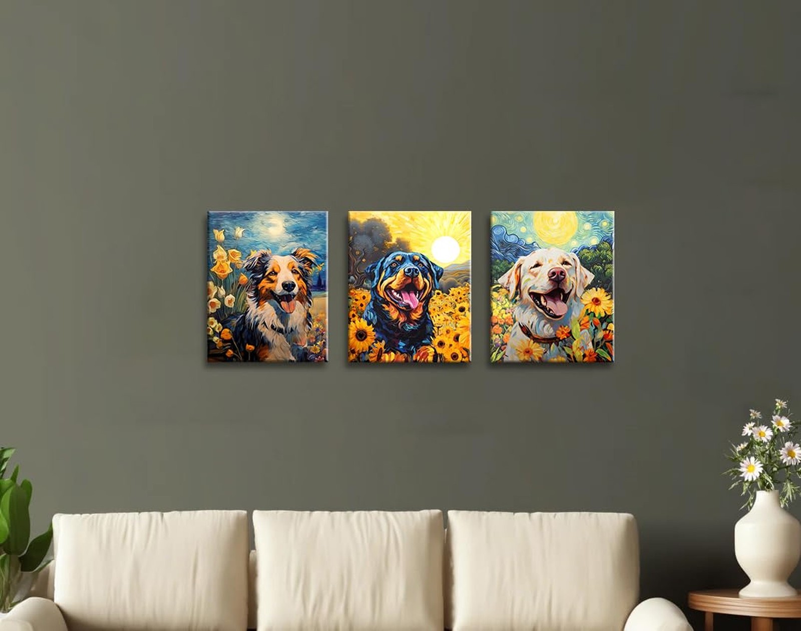 Dog Canvas Wall Art,Funny Dog Canvas Wall Art, Cute Puppy Animal Pictures Wal…
