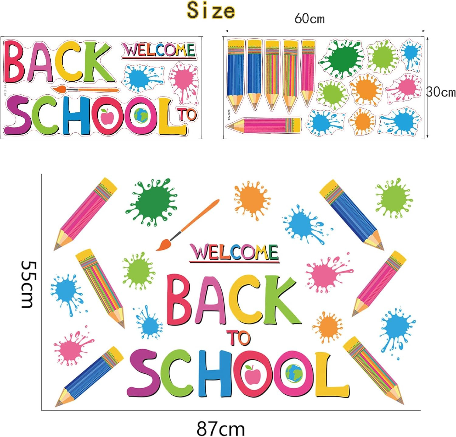 Colorful Crayon Wall Decals Peel and Stick for Playroom Nursery