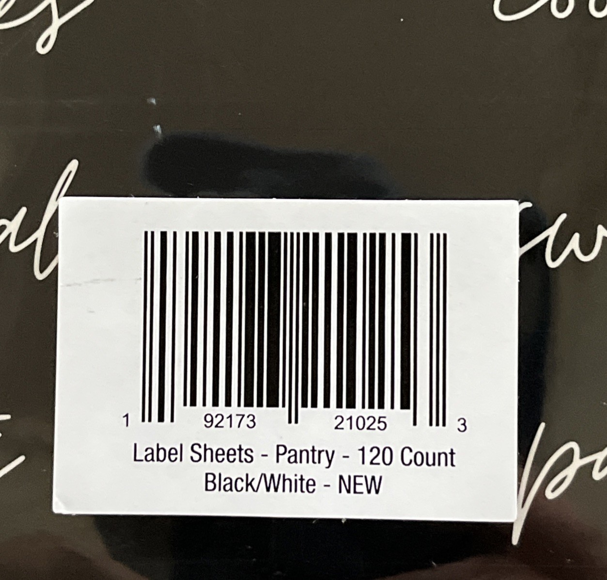 Home + Sort mDesign Pantry Label Sheets 120 Count Black W/White Lettering NIP