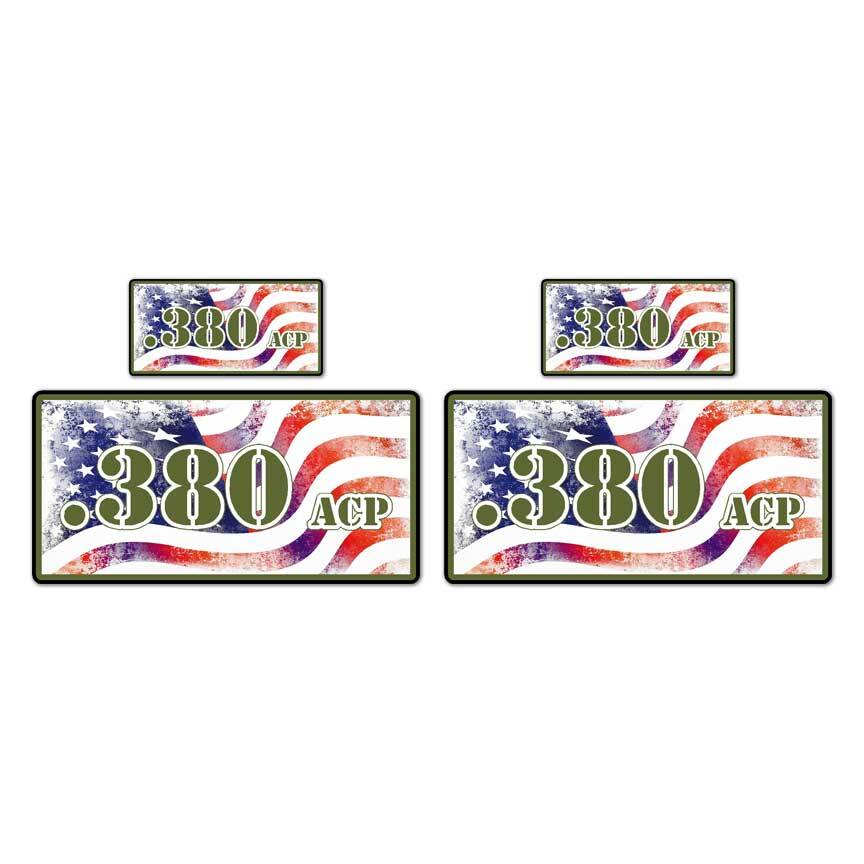 .380 ACP Ammo Box Set, Vinyl Decal Sticker, 2@ 1"x2" & 2@ 2"x4", #8336