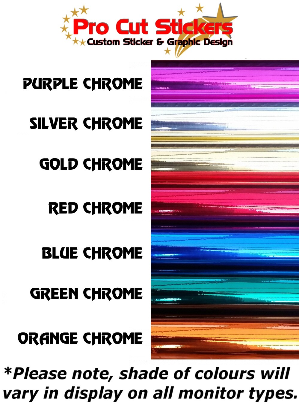 Chrome Colours Custom Text Font Wording Personalised Stickers Decals fonts 41-50