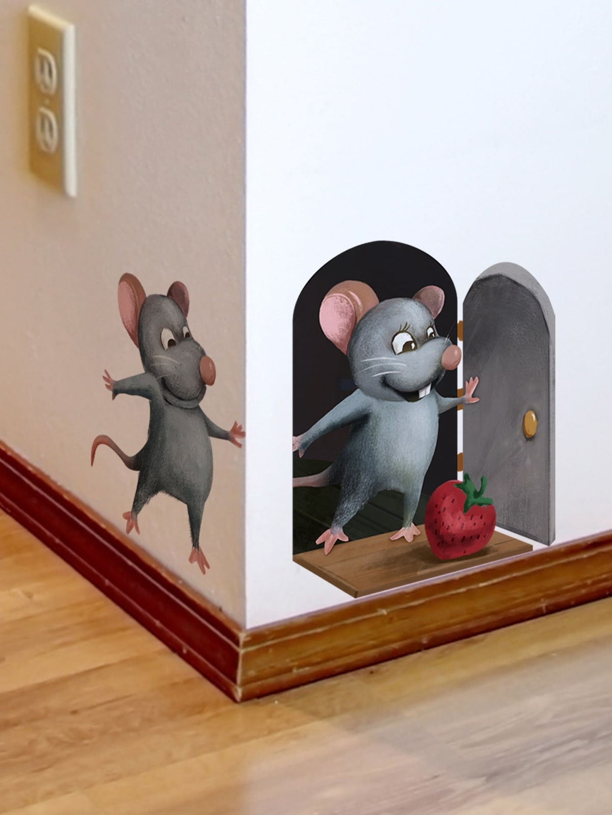 1pc 3D Cartoon Mouse Pattern Wall Sticker Mouse Hole Wall Sticker Cartoon