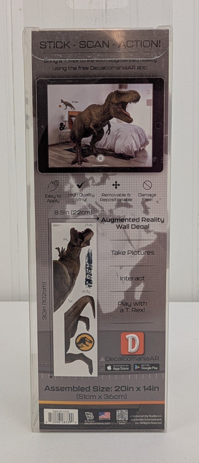 Decalcomania Jurassic World T-Rex Wall Decal Augmented Reality Easy to Apply New