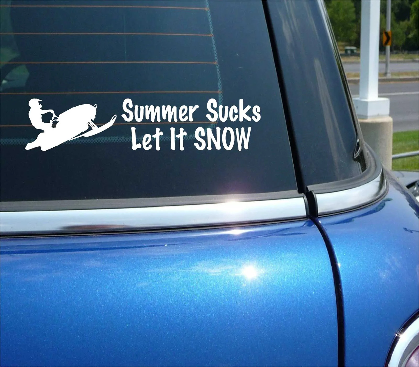 SUMMER SUCKS LET IT SNOW SNOWMOBILE MOBILE FUNNY DECAL STICKER CAR