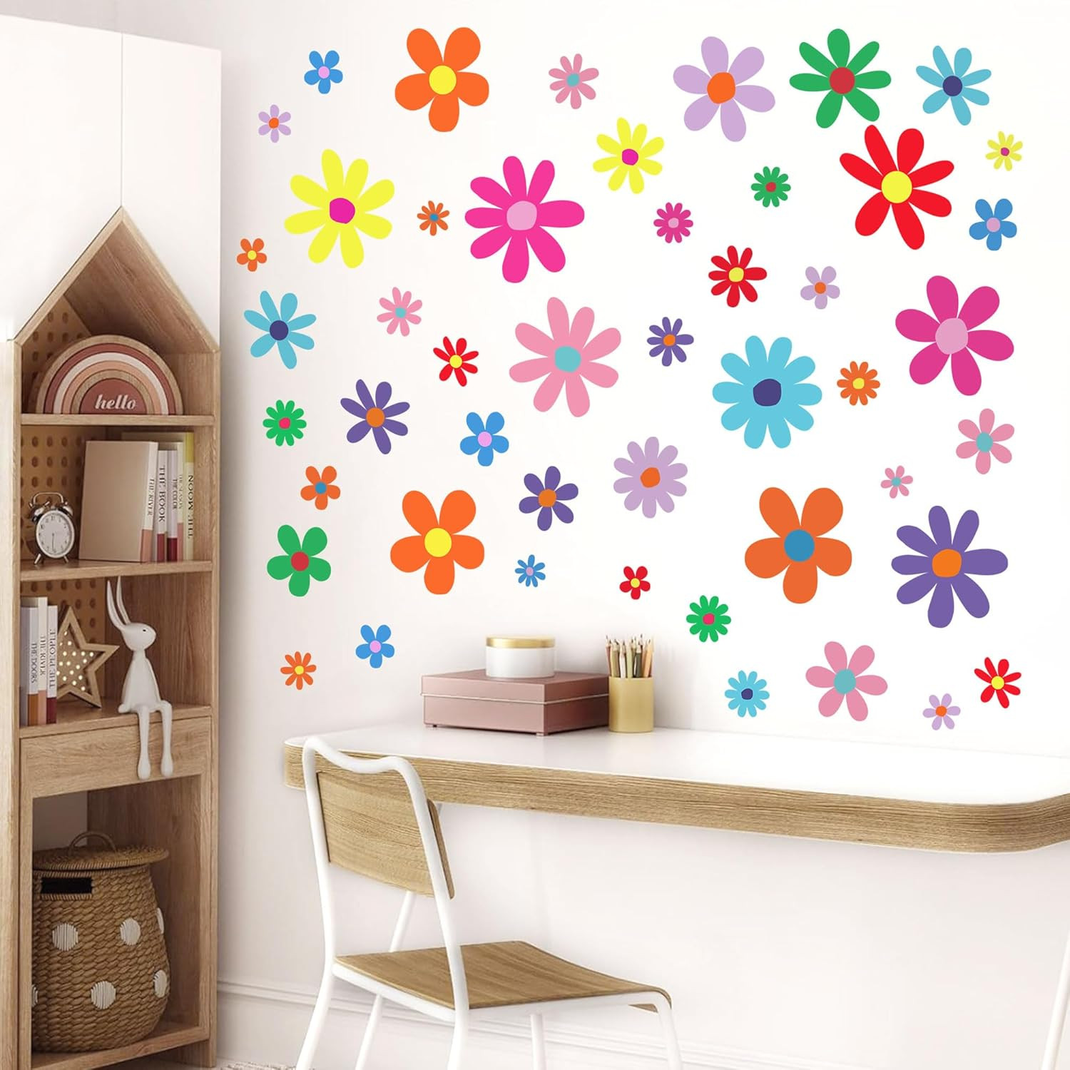 12 Sheets Daisy Wall Decals Boho Flower Stickers Cute Kids Girls Red