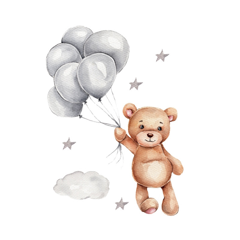 Adesivo murale sticker da muro cameretta bambini neonato ORSETTO CON PALLONCINI