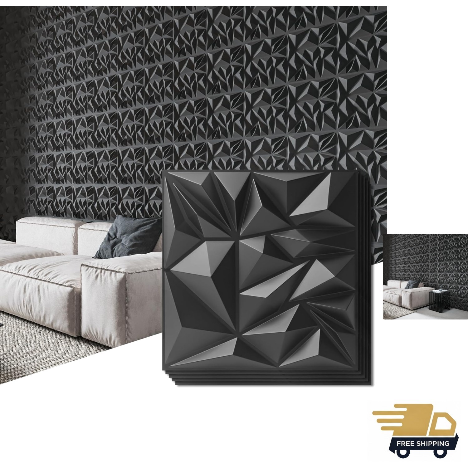 33-Pack 3D Wall Panels for Interior Wall Decor, Modern Diamond Textured Accen…