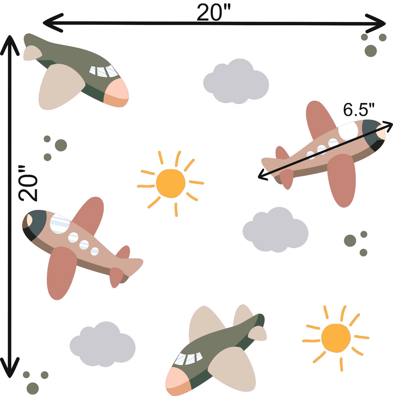Kids Bedroom Colorful Art Vinyl Airplanes Decoration Clouds Sun Wall Decal Sheet