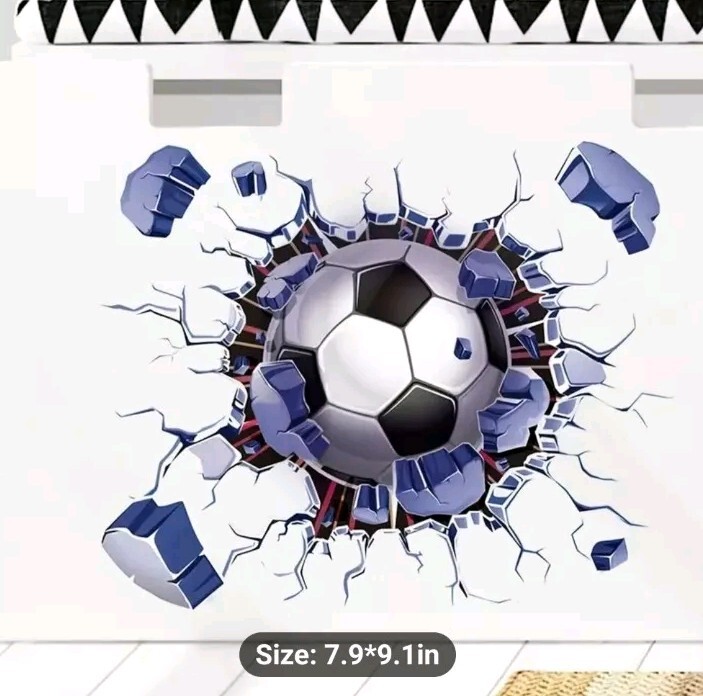 Soccer Wall Decal 3D Break Through Peel Self-Adhesive SHIPS FREE!