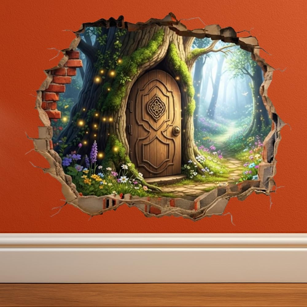 Tree Fairy Door Wall Decal, Removable Wall Sticker (Fantasy Tree)