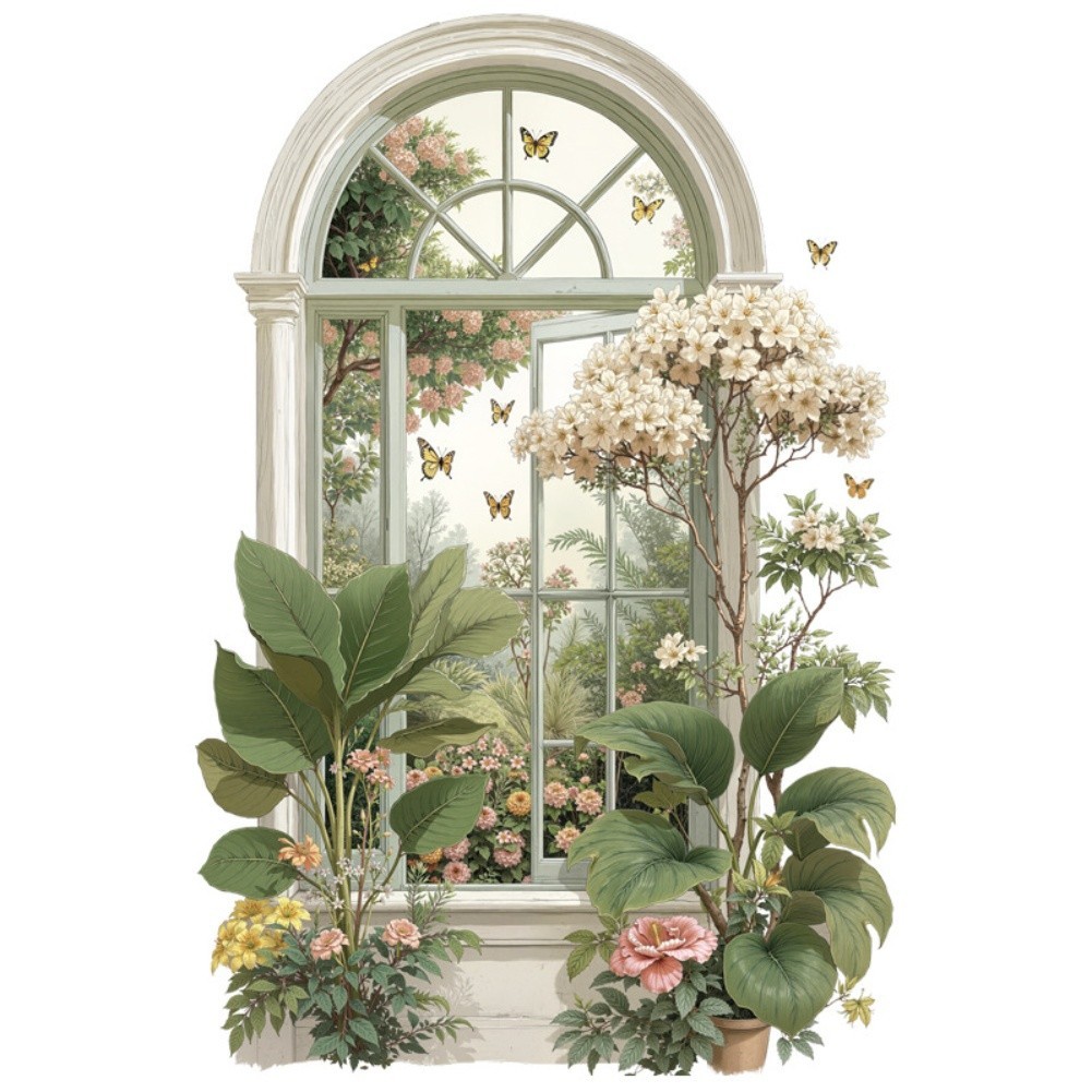 3D Fake Window Wall Sticker Removable Green Plants Flower Wall Decor PVC