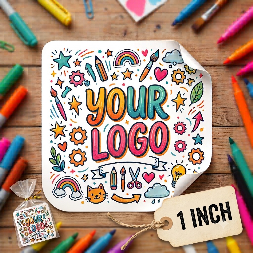 (10 PACK) Custom Logo Vinyl Stickers – 1" Waterproof UV-Resistant Die Cut Decals
