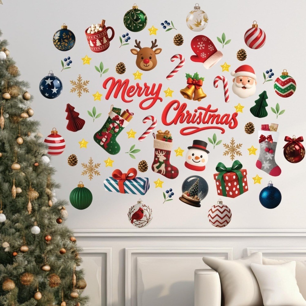 Holly Jolly Christmas Wall Decals for Indoor Home Wall Murals Stickers Kids
