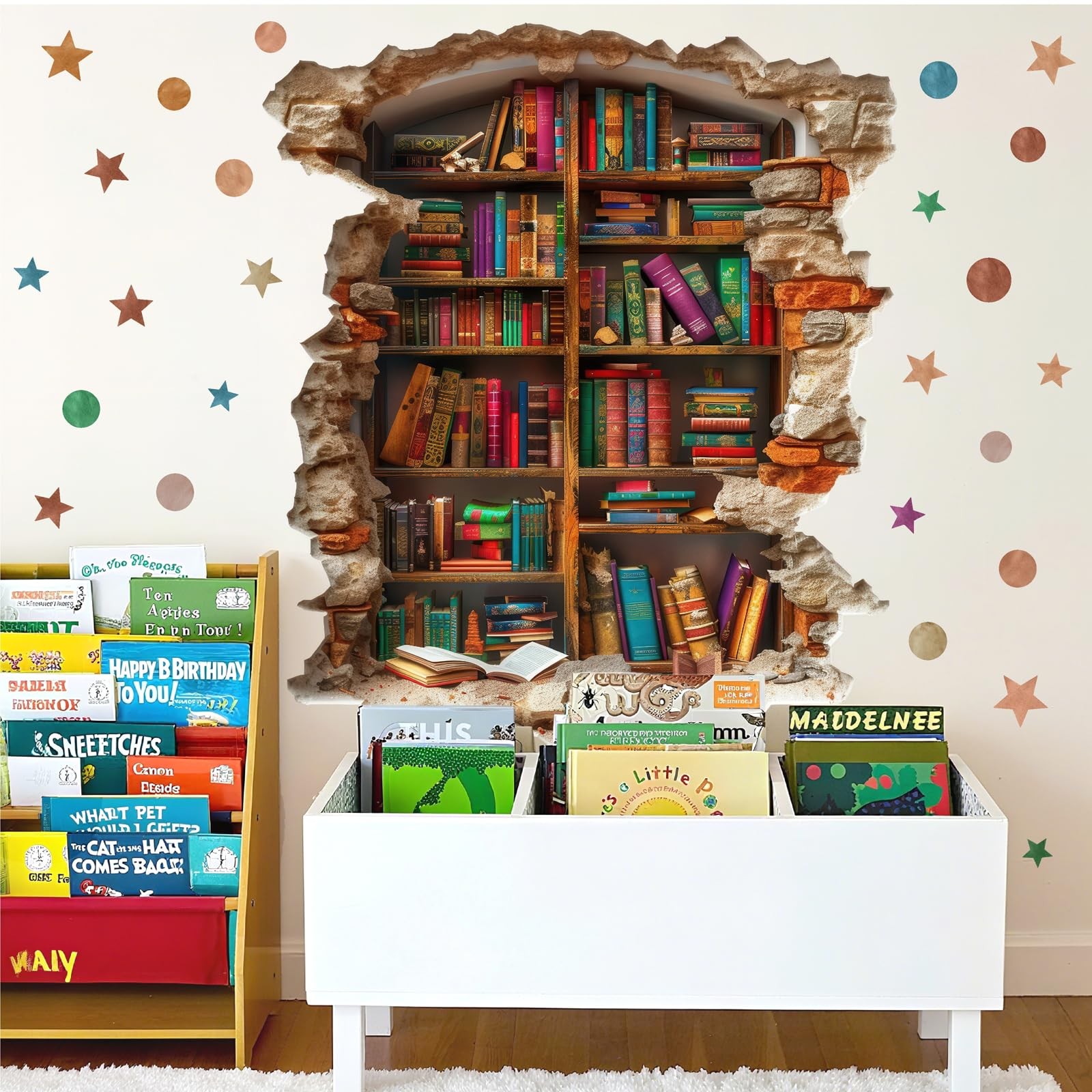 Large Vintage Book Wall Stickers 3D Broken Wall Decals Peel and Stick Reading…