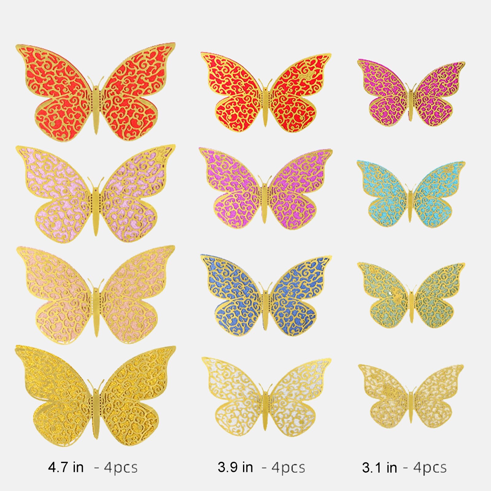 12 Pcs new model 2 layers decorative butterfly for all occasions