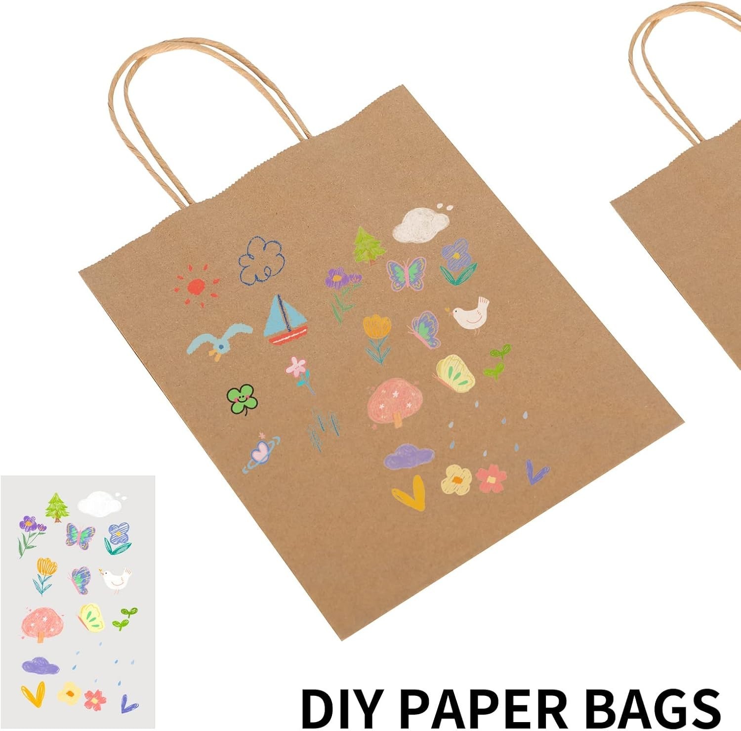 90 Pack Plain Brown Kraft Paper Bags with Handles Bulk, Multiple 3 Assorted S…