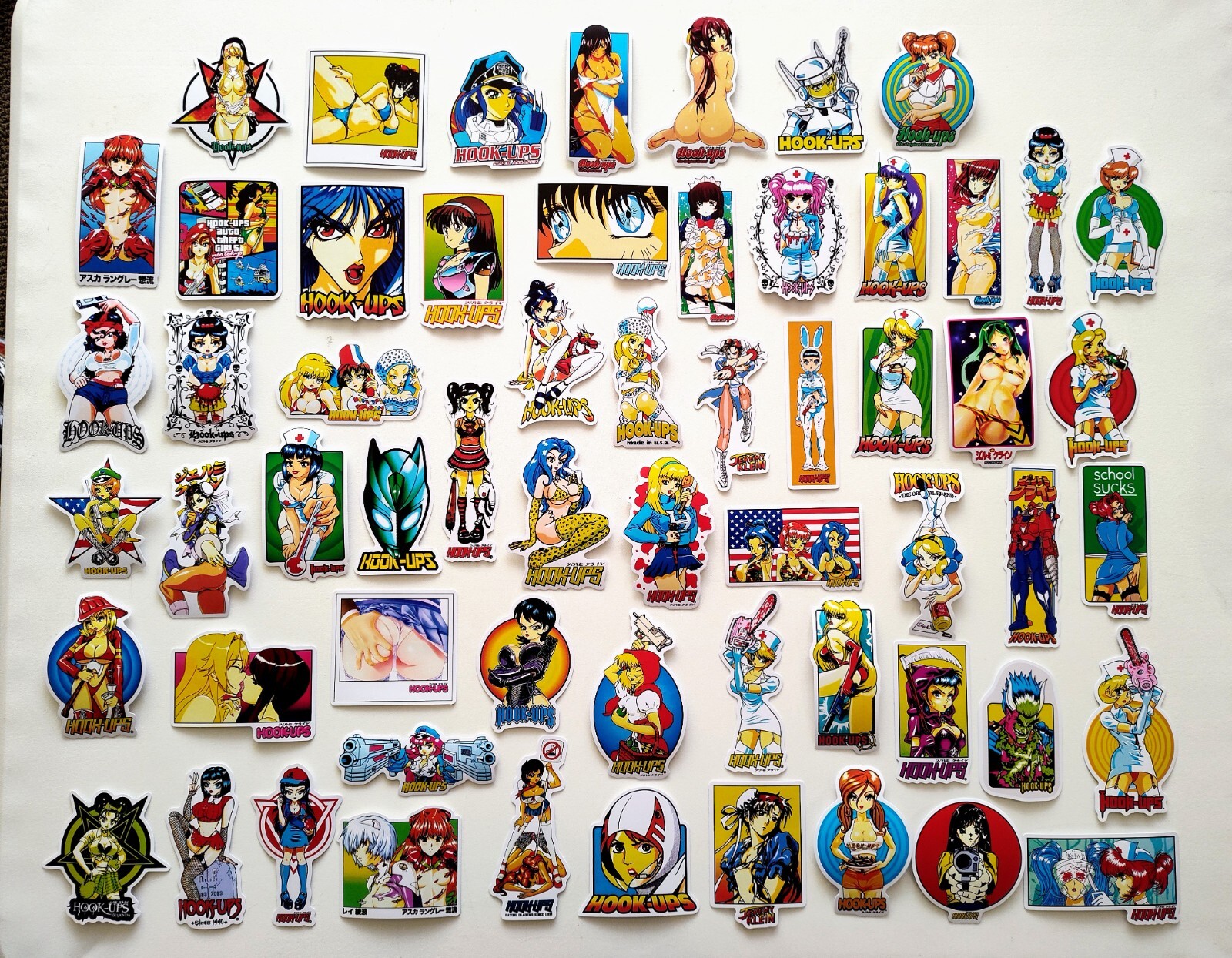 Hook-Ups 60 Piece Sticker Pack SET 2 Reproduction skate, Anime, world industries