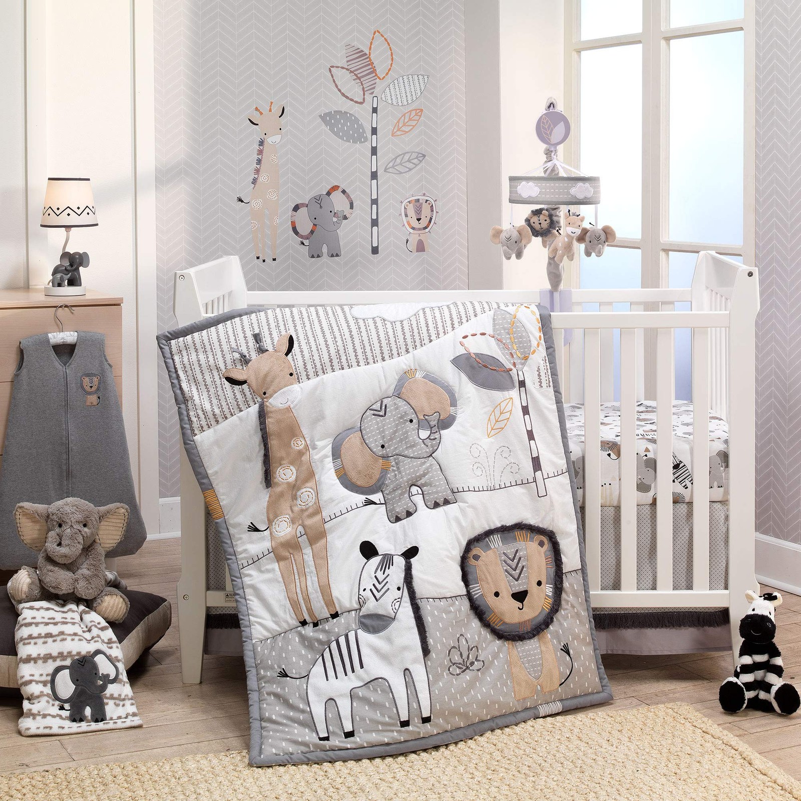 Jungle Safari Gray/Tan Elephant/Giraffe Nursery Wall Decals/Stickers