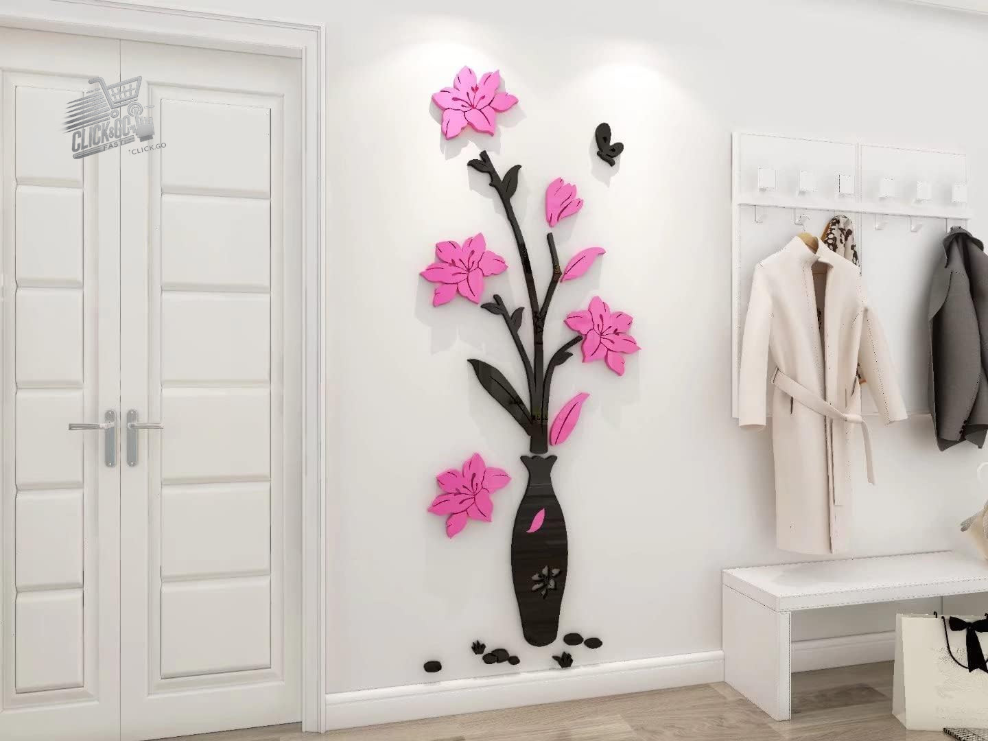 3D wall stickers mirror sticker wall flower vase sticker wall home decor