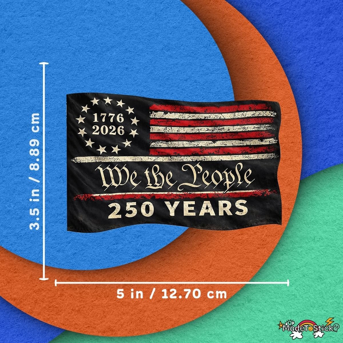 250th We The People USA Flag 1776-2026 2-Pack Vinyl Decal Sticker 5"x3.5"