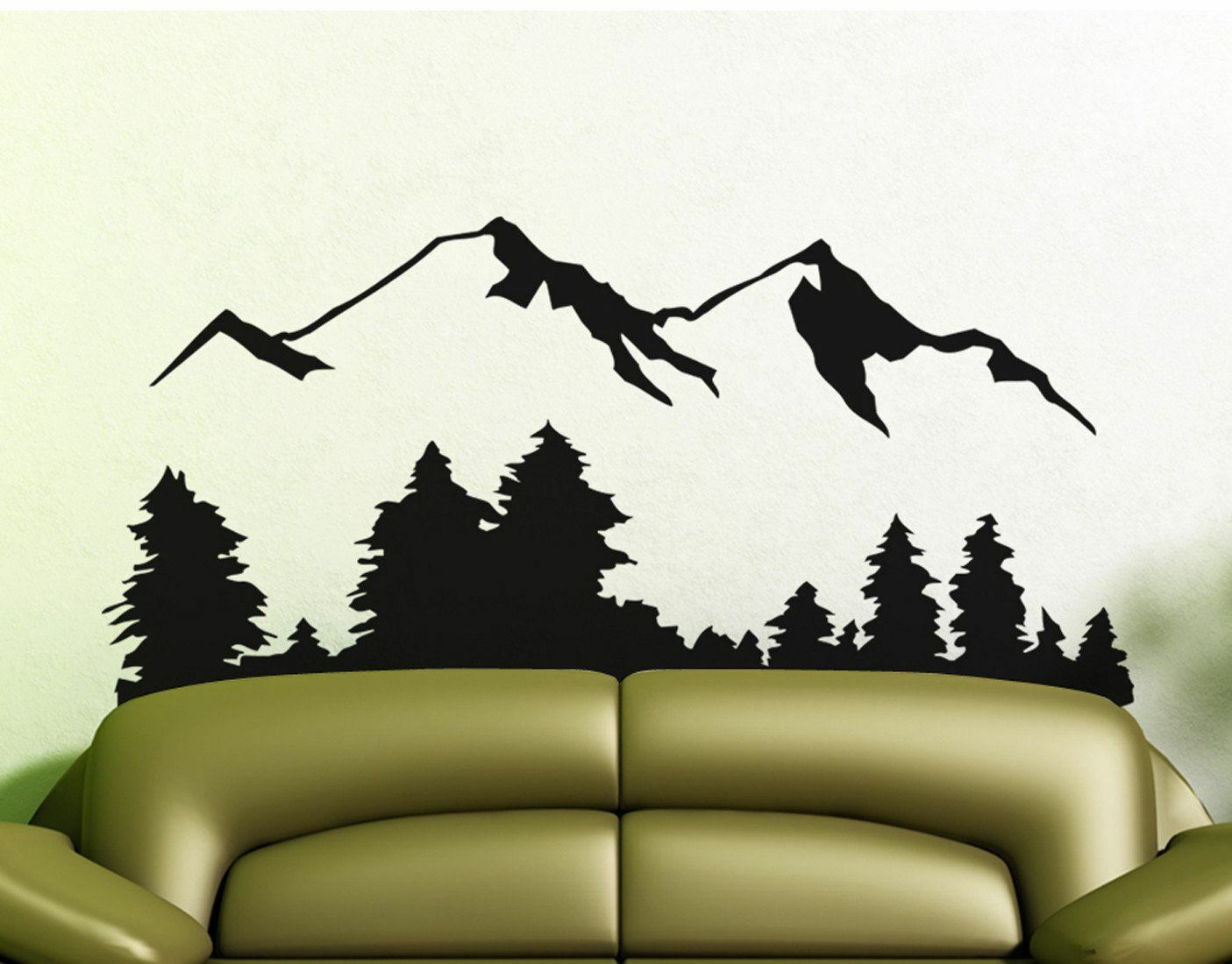 Stickerbrand Snow Mountain View Forest Trees Wall Decal Sticker #194
