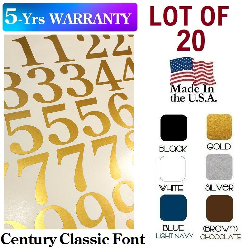 Lot of 20 – Century Classic Font, Mailbox Numbers, Cars, Door , Gold, Black Whi