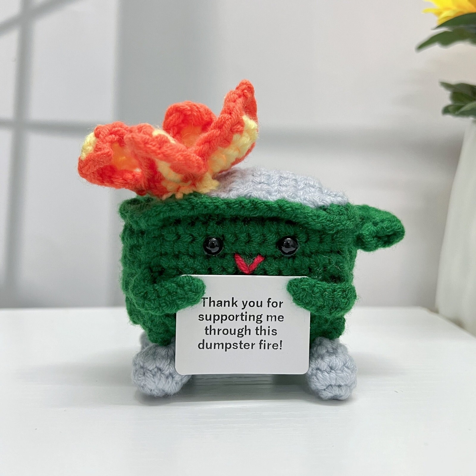 Crochet Dumpster Fire, Funny Burning Trash Can, Desk Decor Gift
