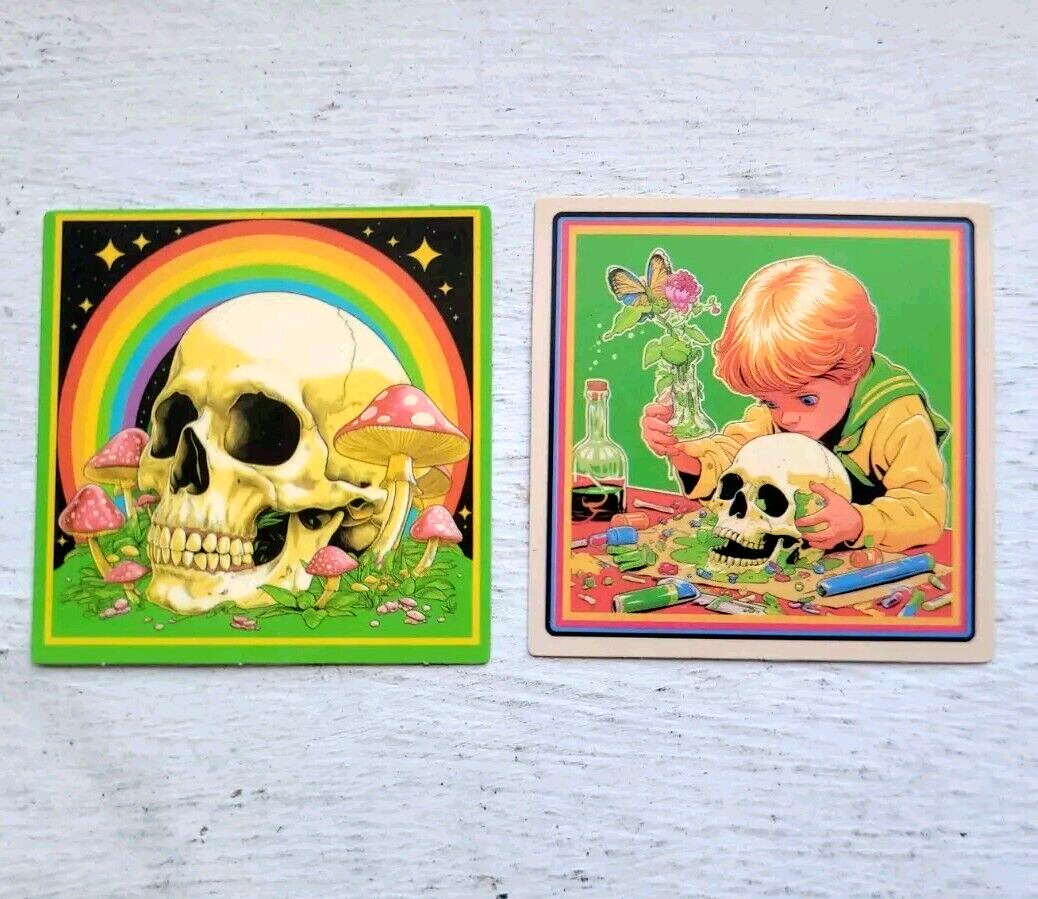 Haunted Doll Active Spirit Creepy Skull Boy Mad Scientist Sticker Lot Of 2 Pc
