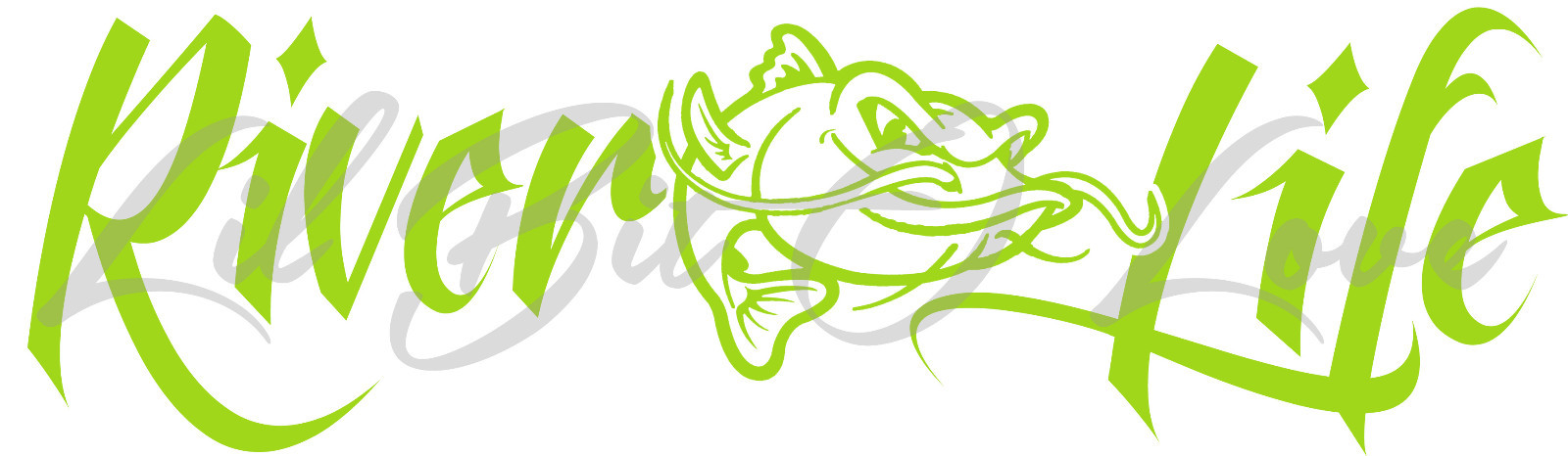 River Life Decal with Mean Catfish 22.5 x 5.6 Sticker Fishing Fisherman Cat