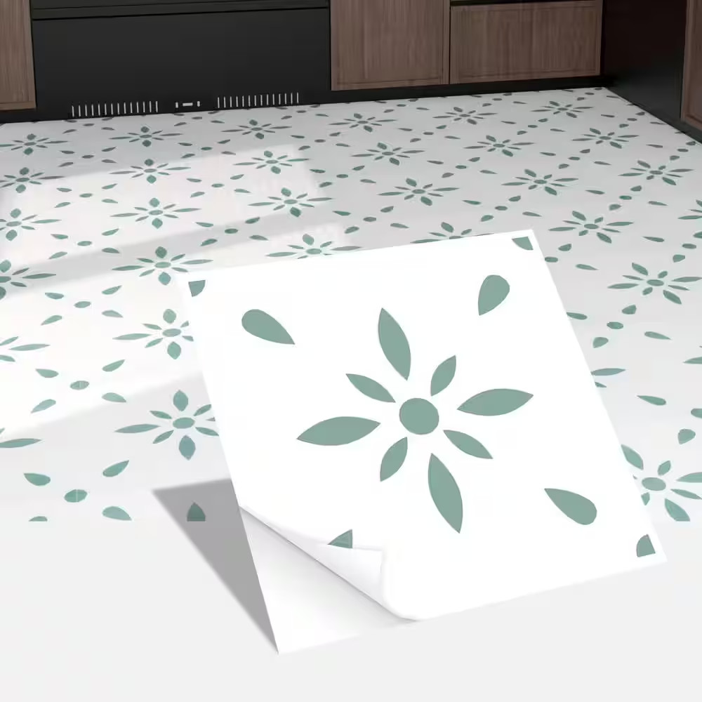 10-Piece Sage Green Geometric Snow PVC Vinyl Backsplash Sticker(11.8 In. X 11.8