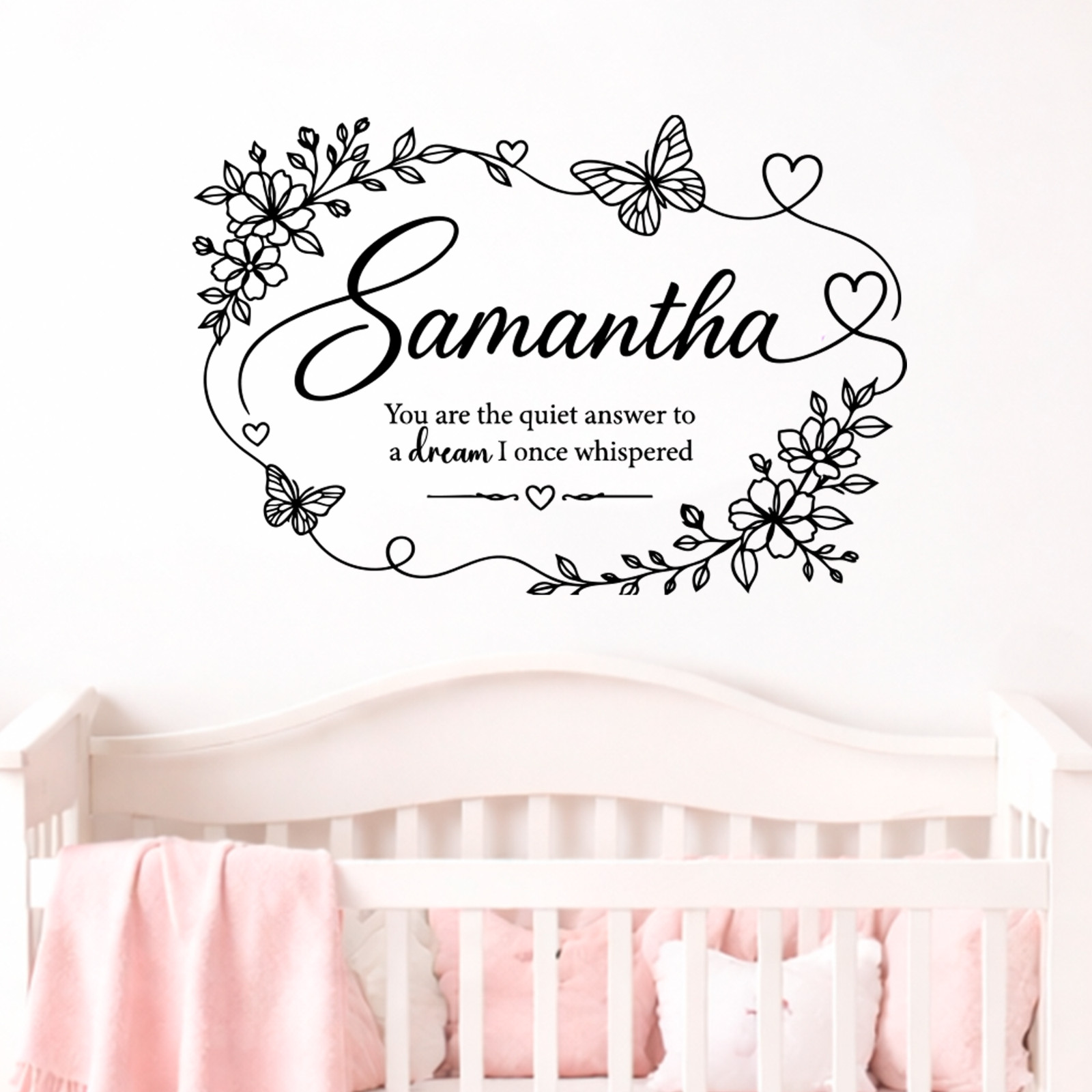 Custom Name Wall Decal Girls Nursery Room Vinyl Sticker Flowers 2 Sizes