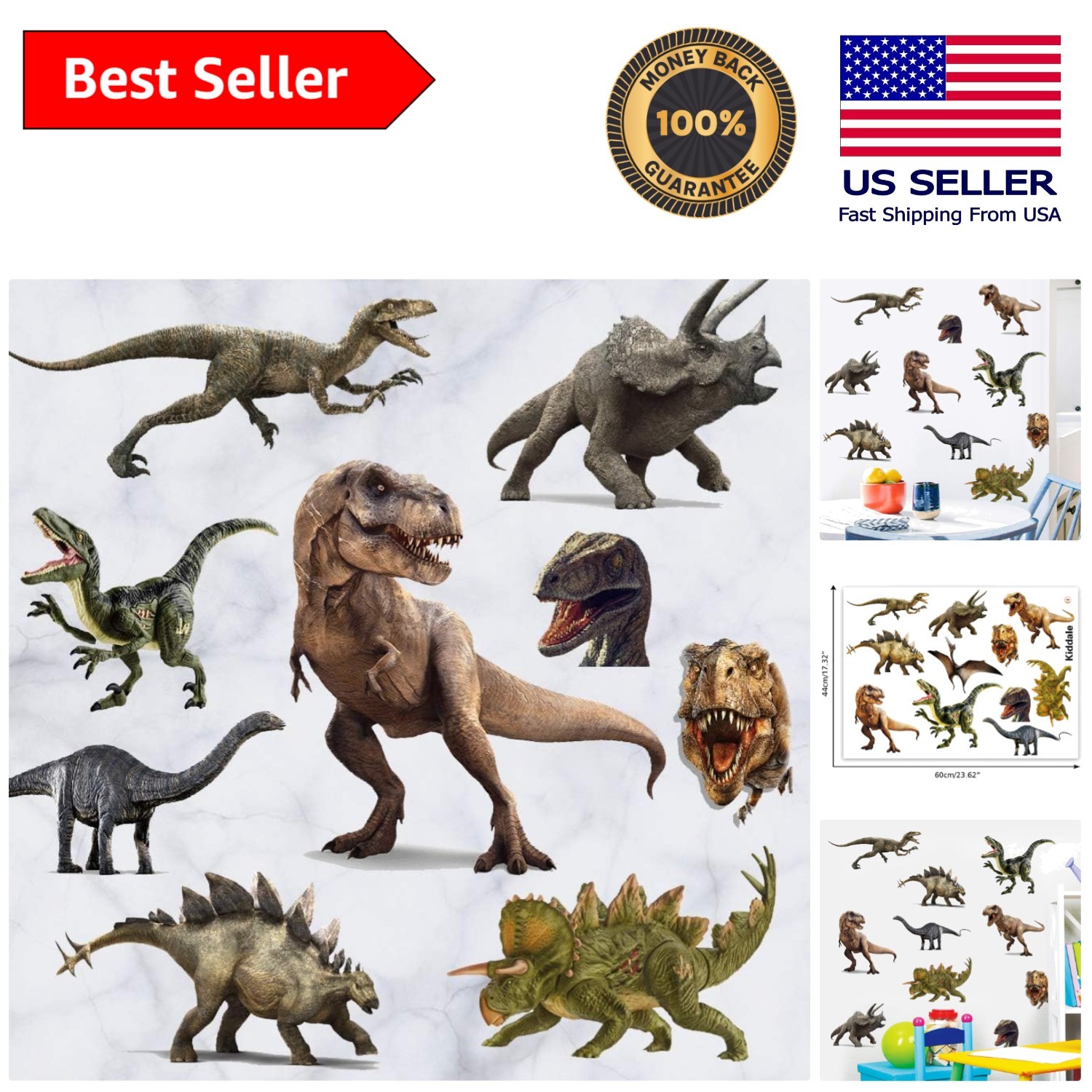 3D Watercolour Dinosaur Wall Stickers for Kids – Peel & Stick Decor, 11pcs