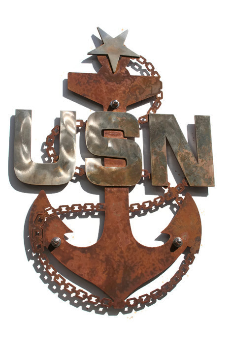 US Navy Senior Chief Anchor Rustic Steel Wall Decor — 19" tall