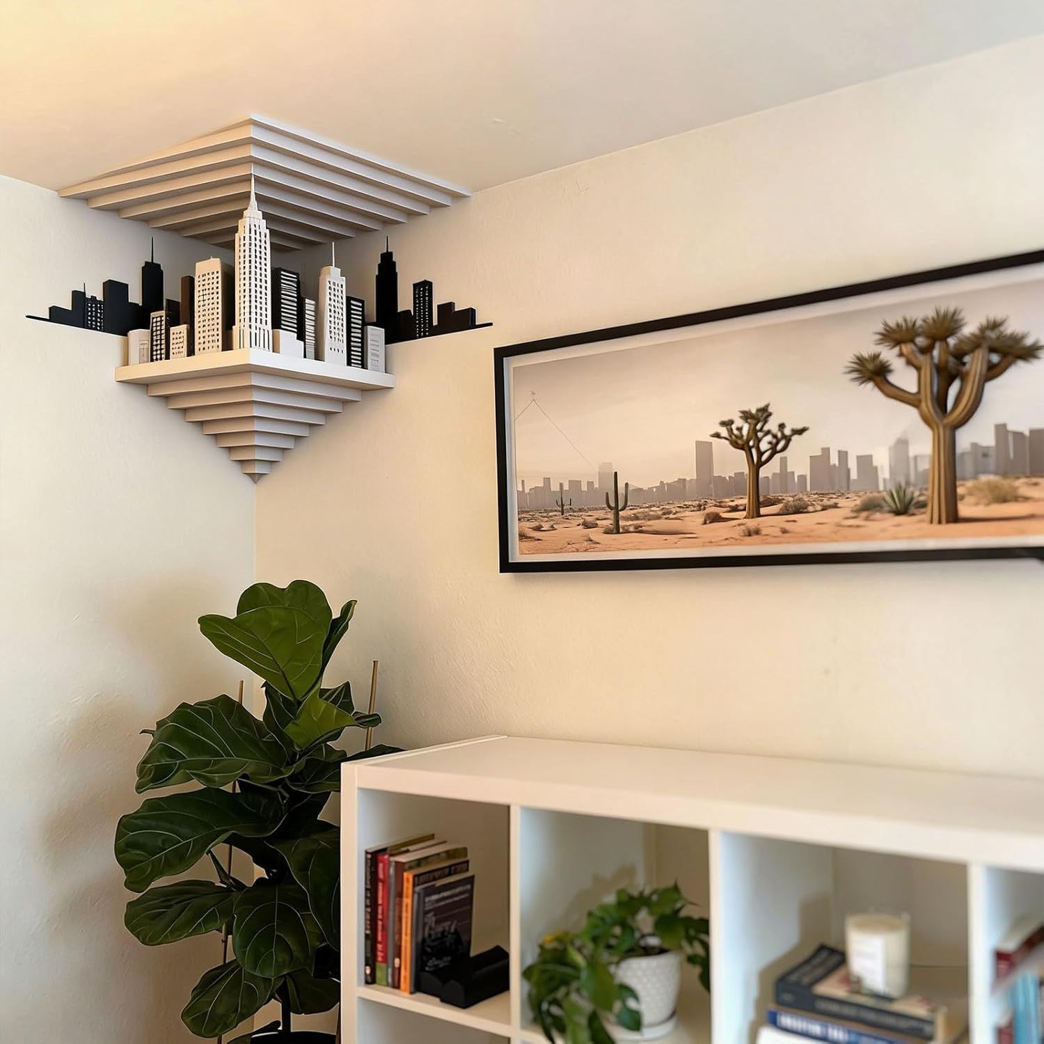 3D Wall Art Optical Illusion Corner Wall Art Gray Black Paper Wall Sticker