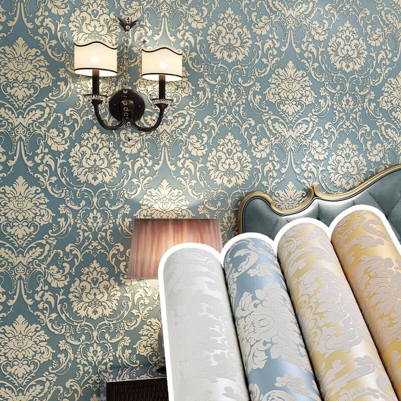 3D Embossed Flower Glitter Wallpaper Embossed Non-Woven Textured Wall Decor-