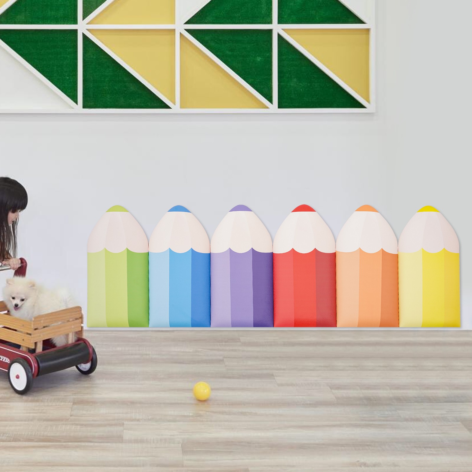 6Pcs 3D Pencil-Shaped Wall Padding for Kids Wall Mats Playroom Wall Protection