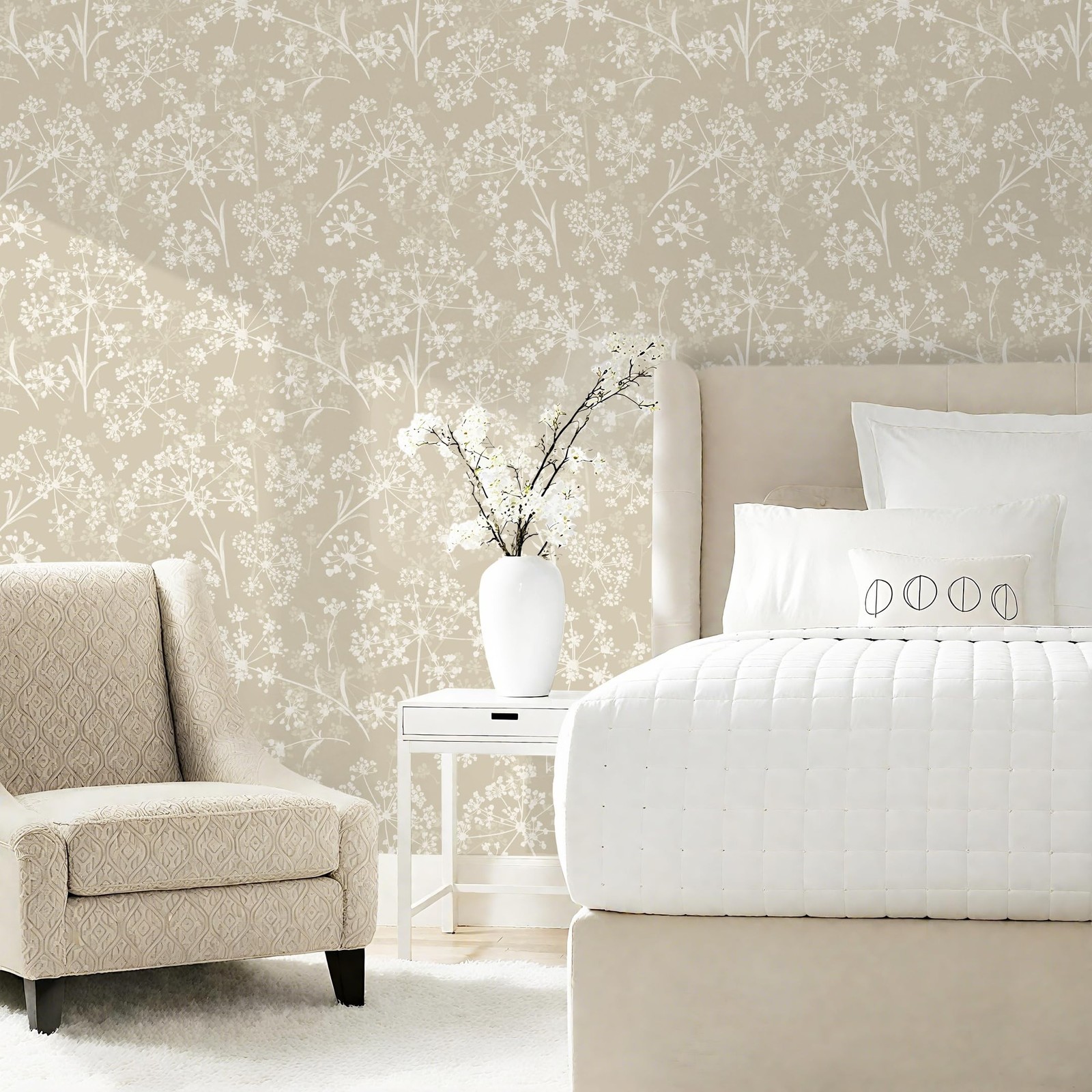 Safiyya Peel and Stick Wallpaper Floral Contact Paper 78.7" x 17.3" Beige Wal…