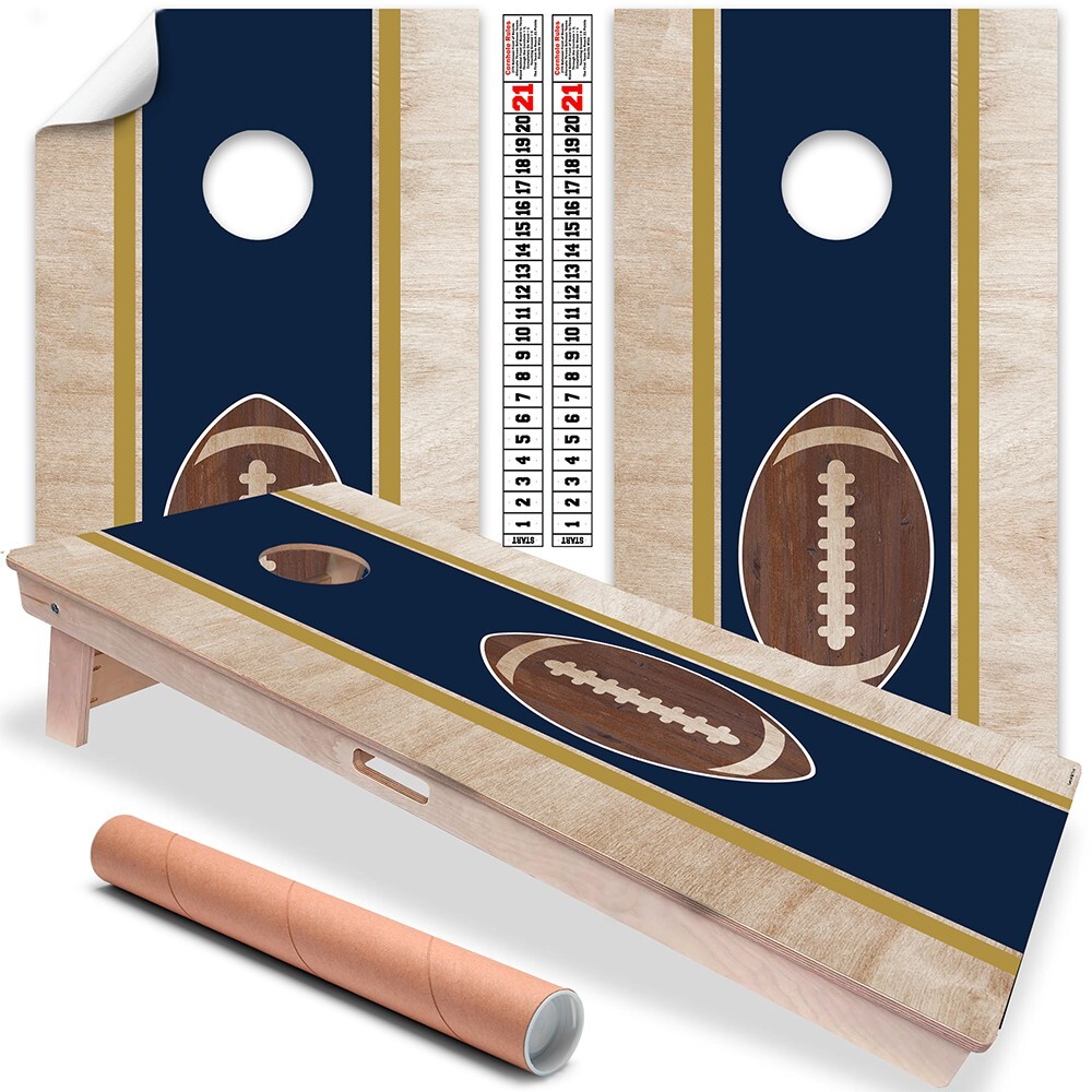 Navy Blue and Gold Notre Dame, Indiana Football Tailgating Cornhole Wrap Sticker