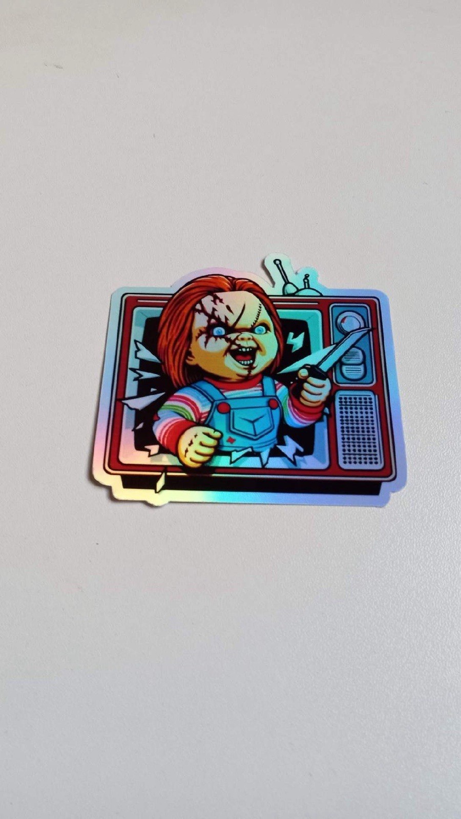 Chucky Retro Horror TV set 3 inch waterproof holographic sticker