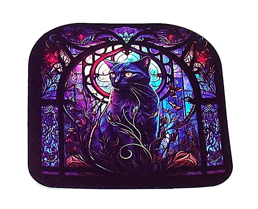 STAINED GLASS – Die Cut Sticker Decal Stained Glass Black Cat