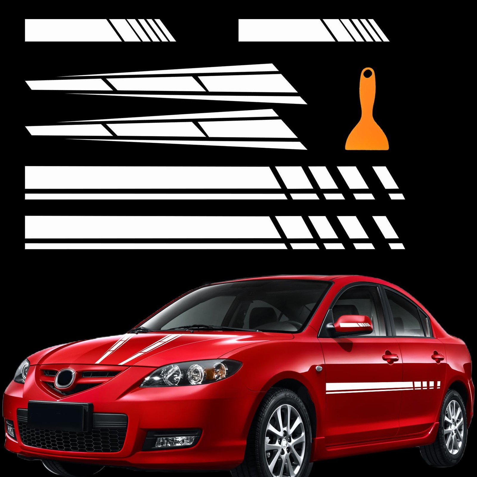 6PCS Car Hood & Side Stripe Decals, Racing Sport Vinyl Body Stickers, Univers…