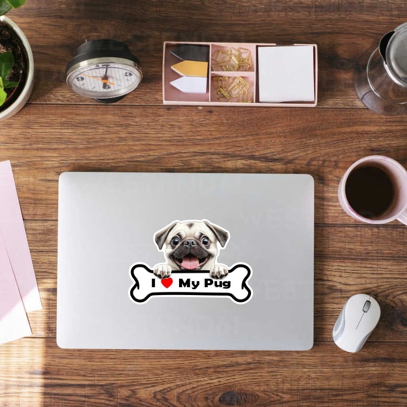 I Love My Pug, Sticker, Peel N' Stick, Different Sizes