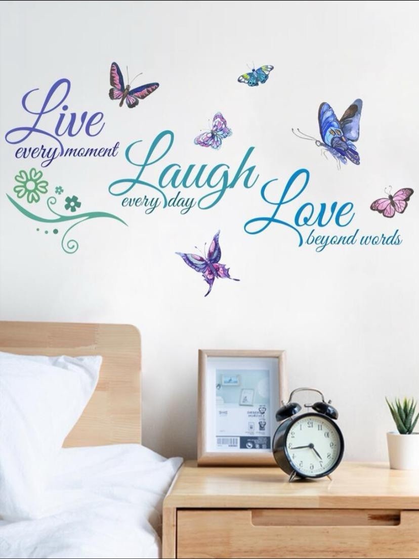 1 PCs Self-Adhesive PVC Wall Sticker Creative Slogan Butterfly Graphic