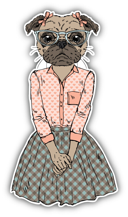 Fashion Pug Doggy Girl Car Bumper Sticker Decal