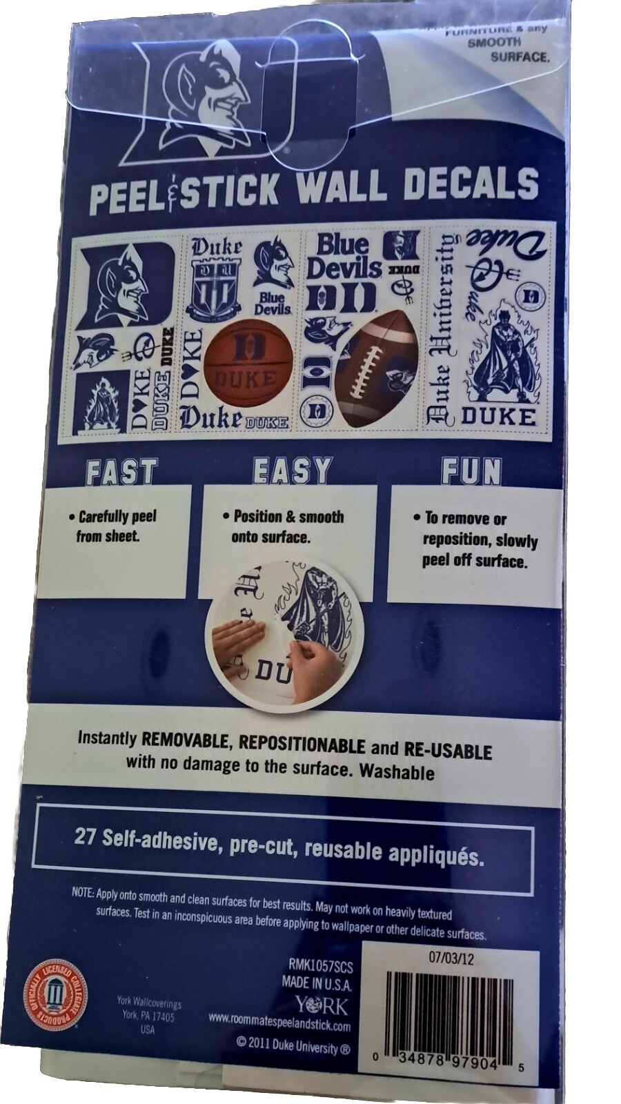 Duke Peel & Stick Wall Decals 27 Designs NCAA Football Basketball NEW
