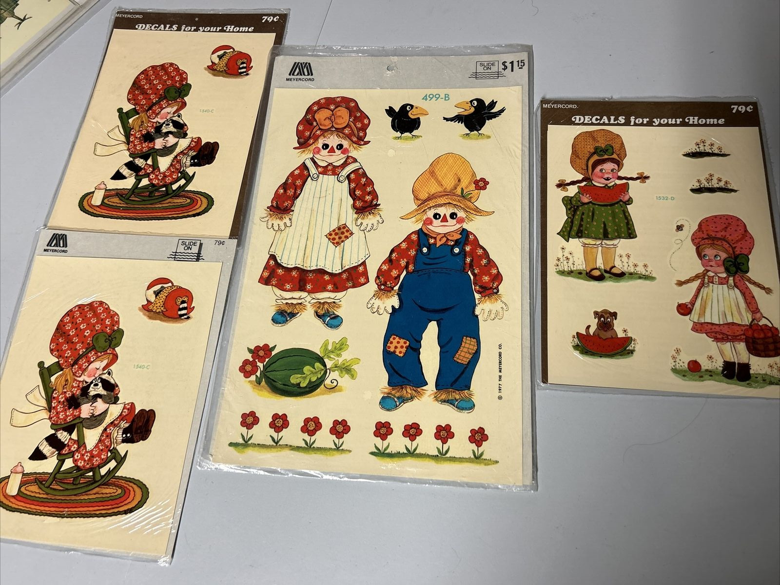 Vintage 1970's Decals Retro Scarecrows Girl In Rocking Chair Bonnet Pinafore