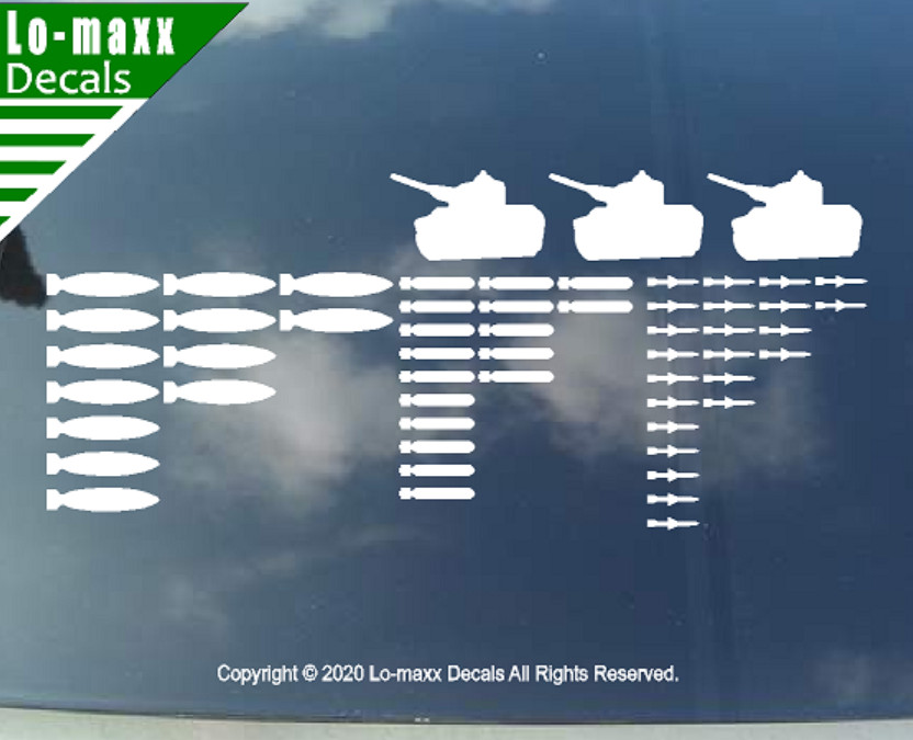 Set Of 53 Bombs And 3 Tanks Military Aircraft Kill Markings Die Cut Vinyl Decal